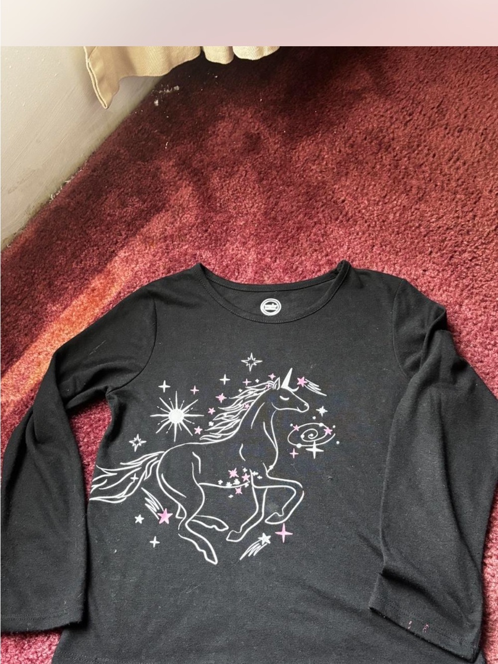 Girls' Black Unicorn Graphic Long-Sleeve Top